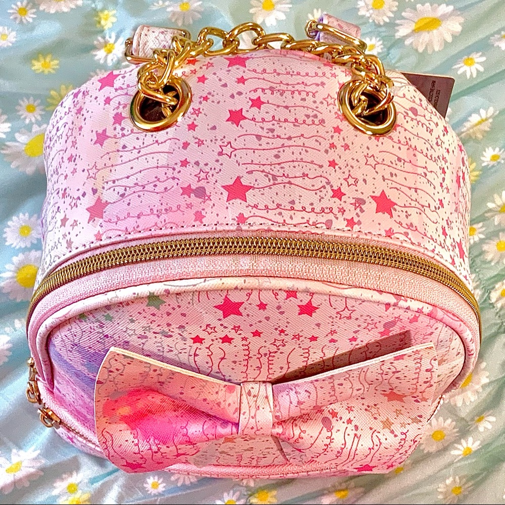 Pink Rainbow Stars & Ribbons Mini Backpack w/ Bow - Picture 7 of 9